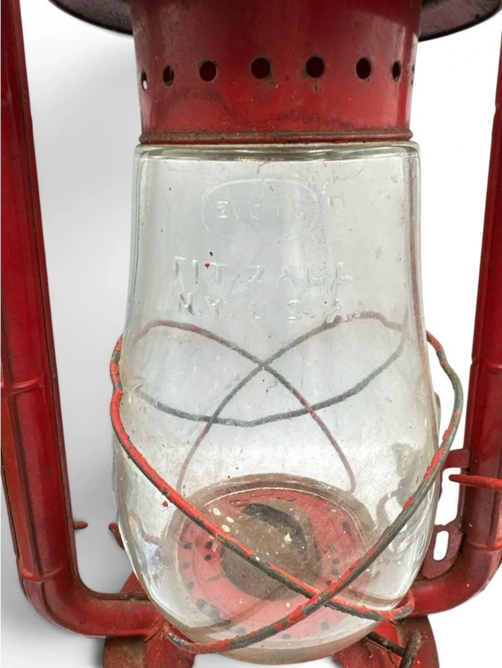 Vintage Red Kerosene Oil Lantern Original Globe Rustic Farmhouse Decor 15”